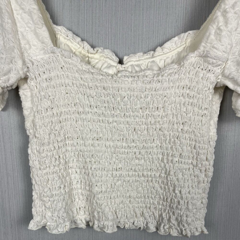 Kirious Women's White Babydoll Puff Sleeve Tie Front Top Milkmaid Coquette - Picture 5 of 11